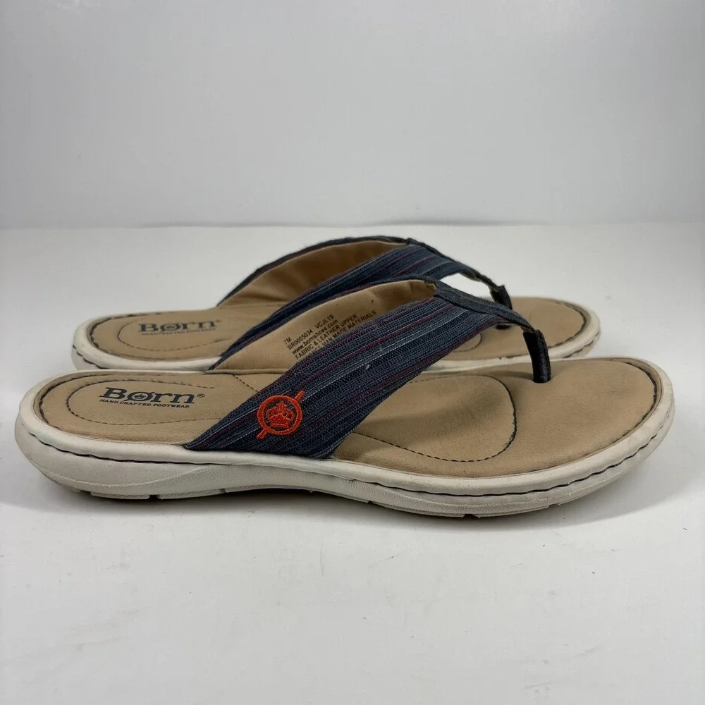 Born‎ Liselotte Women's US 7M Navy Fabric Leather Comfort Slip-On Thong Sandals